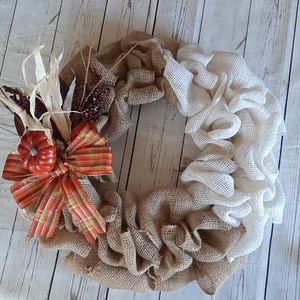 Autumn burlap farmhouse wreath